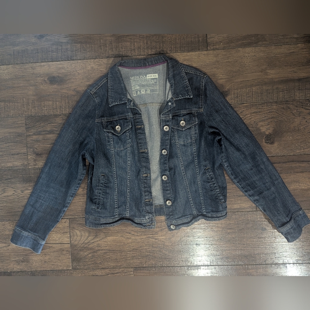 Merona Junior Girls Classic Medium Wash Denim Jean Jacket Stretch Classic Sz XXL